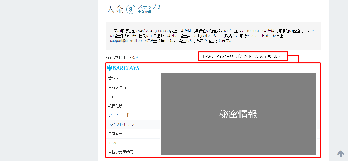 Tickmill|銀行送金による入金方法|送金先情報