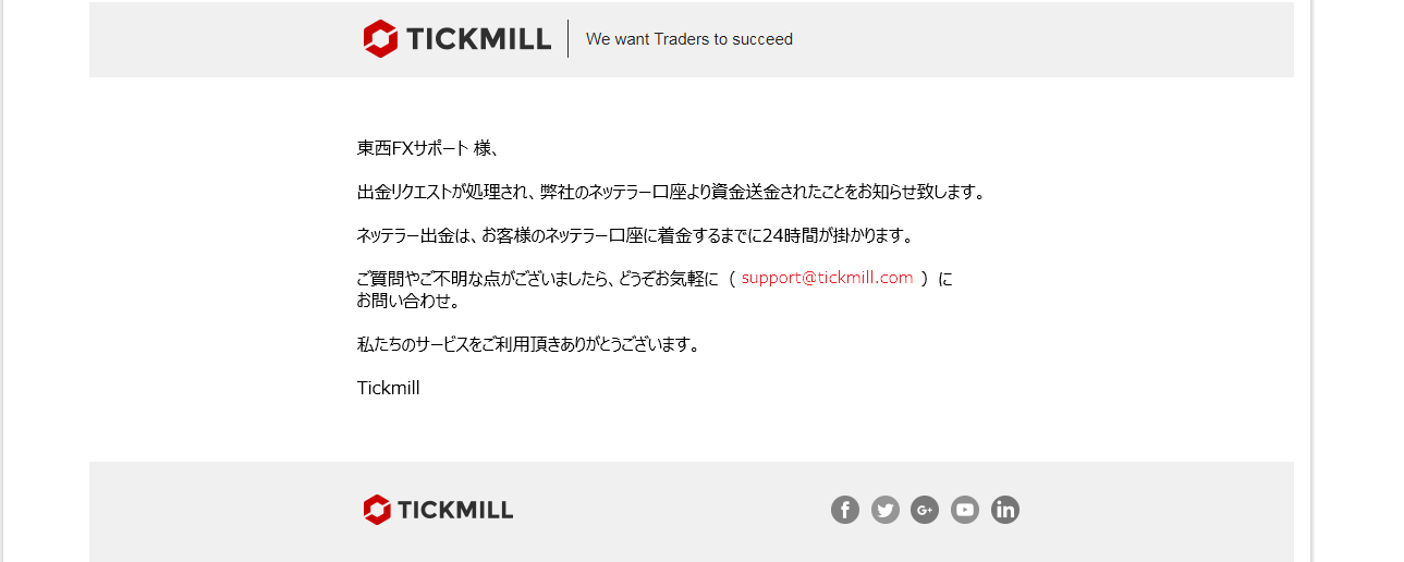 Tickmill｜ネッテラー(NETELLER)による出金方法｜出金処理完了の通知メール