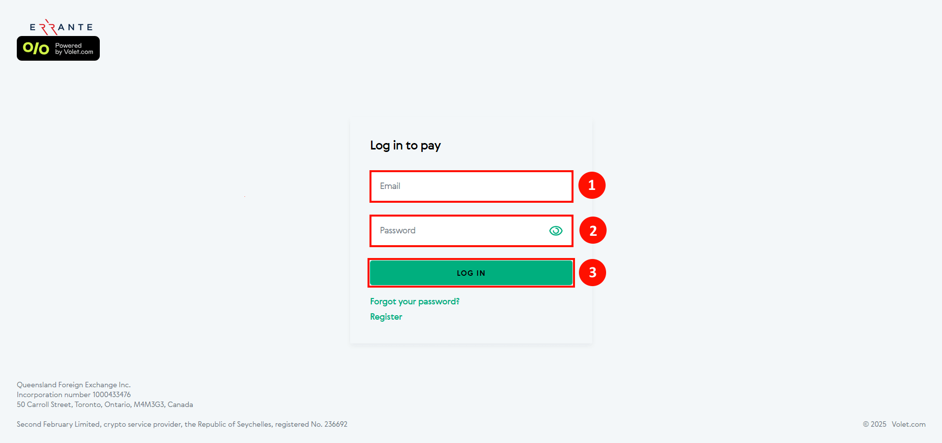 cによる入金手続き｜Voletのログイン画面