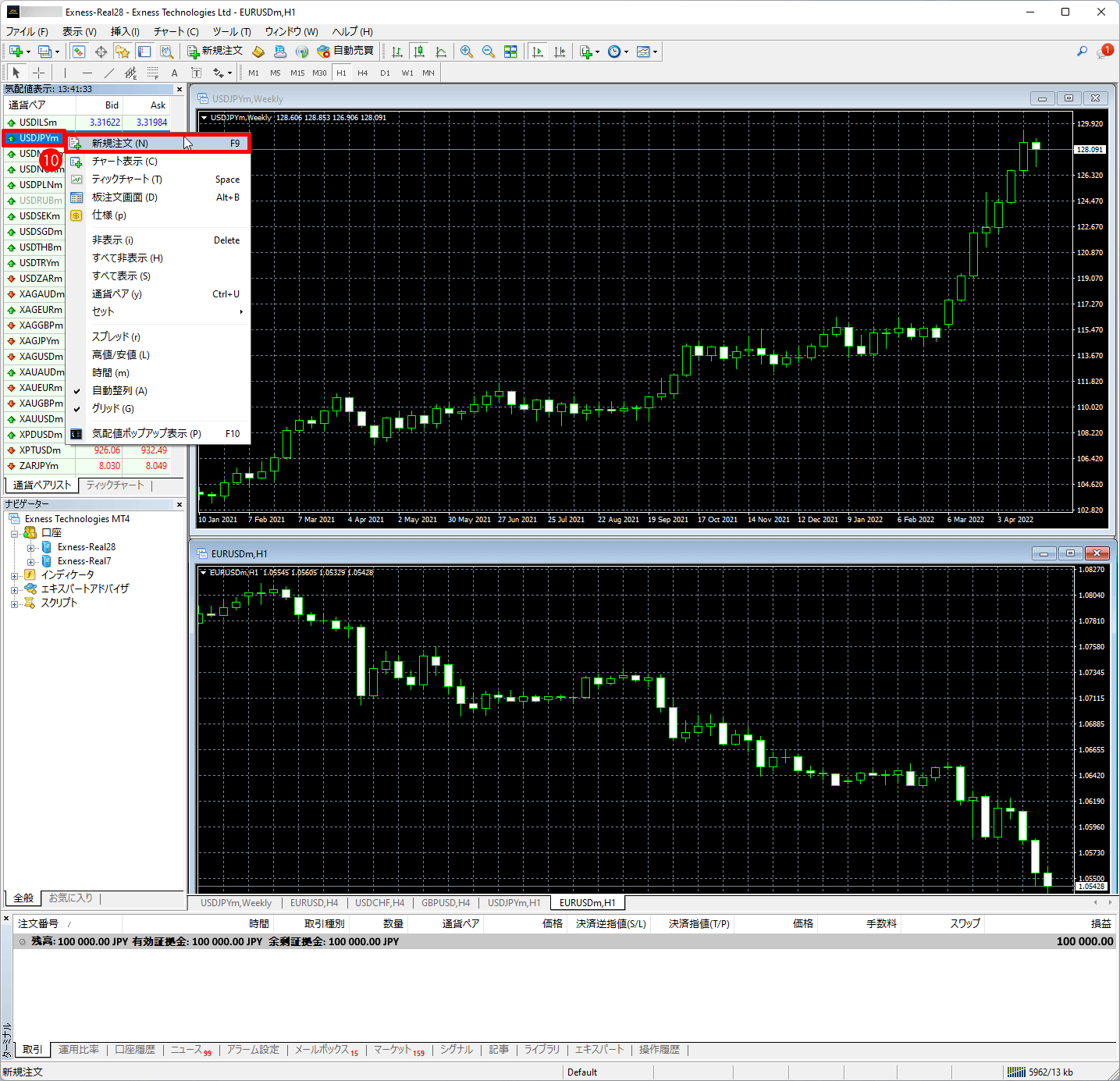 Exness（エクスネス）のMT4・MT5取引プラットフォーム｜新規注文（Ν）