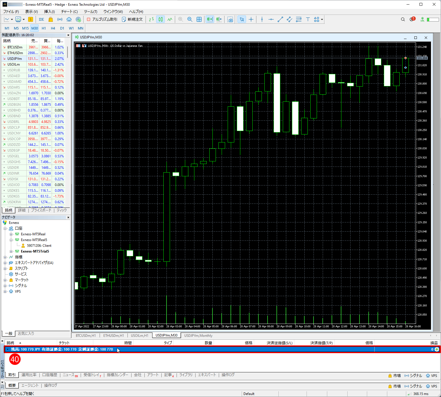 Exness（エクスネス）のMT5取引プラットフォーム｜新しい取引情報