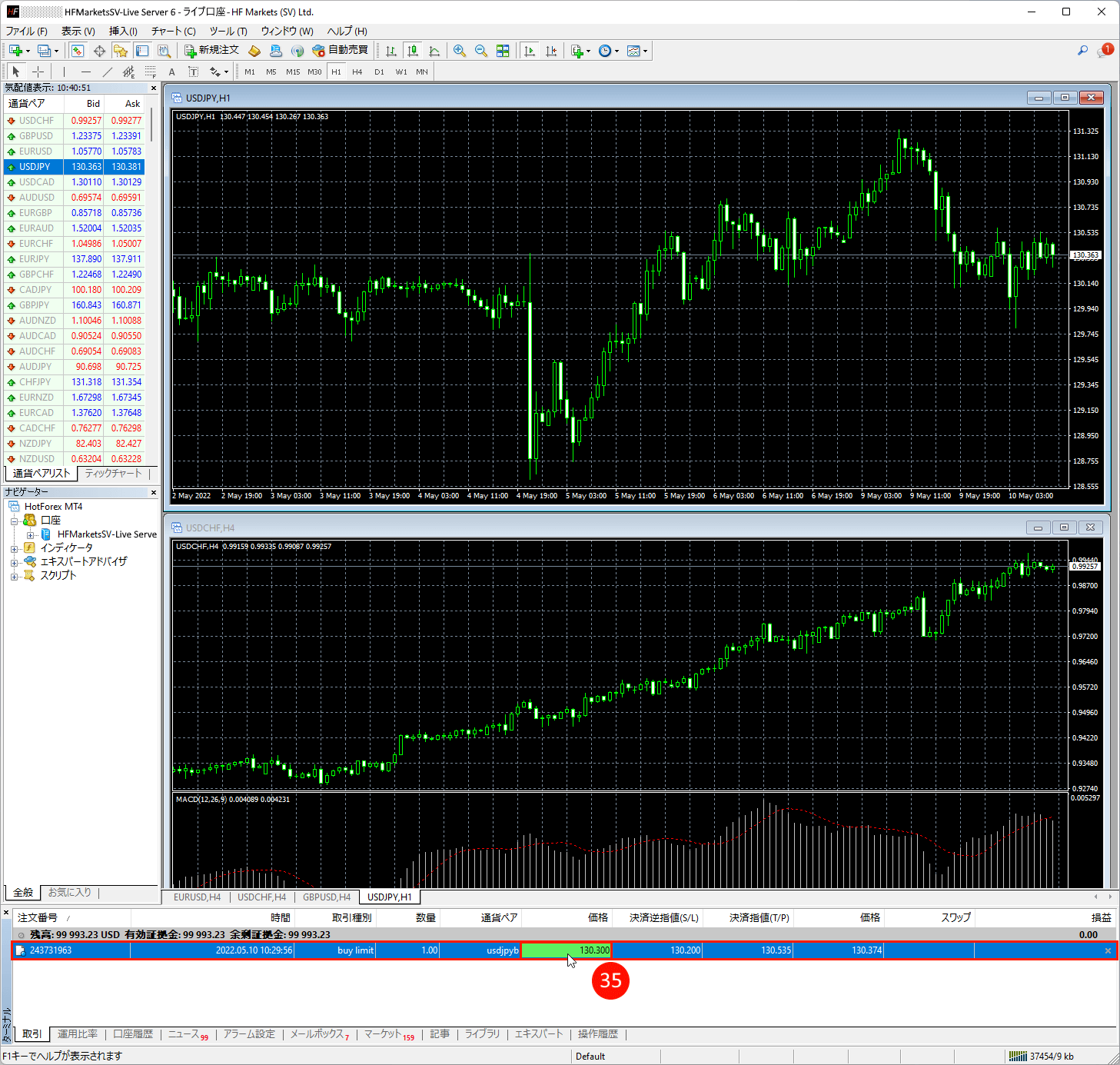 HFM (HFマーケッツ) のメタトレーダー4（MT4）に指値注文・逆指値注文を変更または取り消す方法
