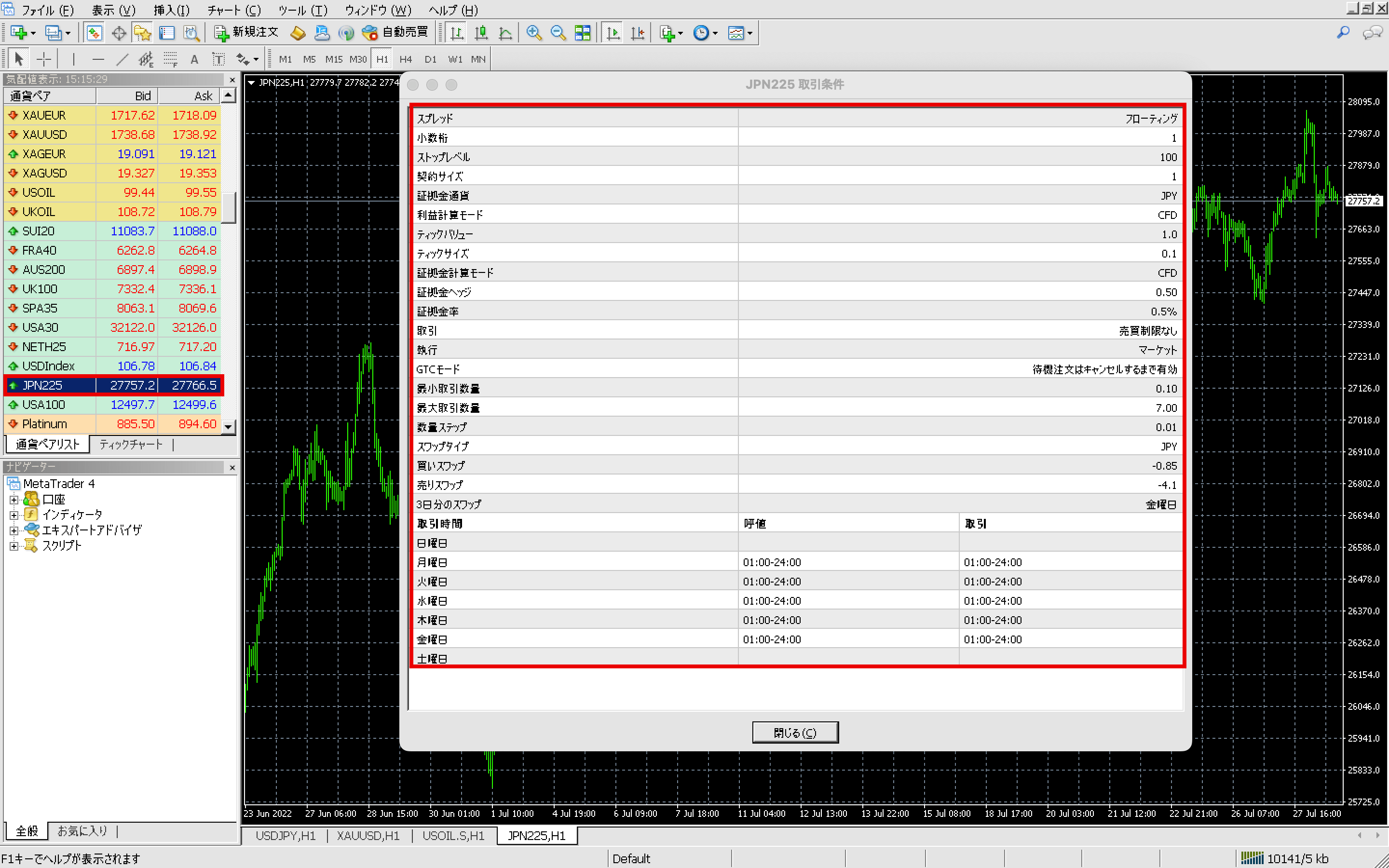 HFM(HFマーケッツ)の取引条件や仕様を確認する方法|インデックスの取引条件や仕様を確認する方法