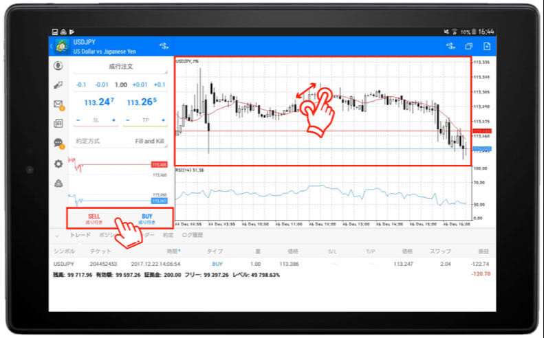XMのAndroidタブレット対応アプリにおいてワンクリック取引が可能