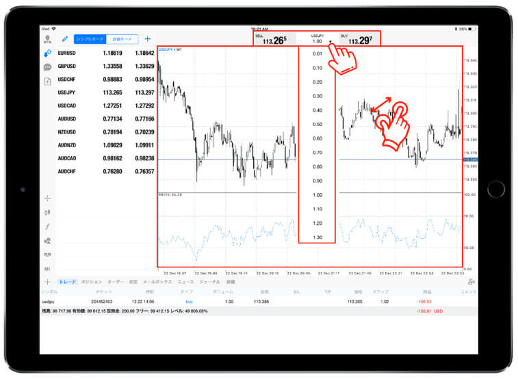XMのiPad対応アプリにおいてワンクリック取引が可能