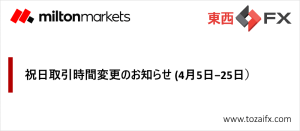 【Milton Markets】祝日取引時間変更のお知らせ (4月5日−25日）